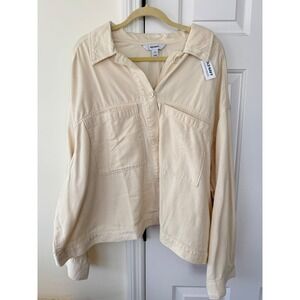Old Navy Womens Cream Button Front Long Sleeve Utility Shirt Jacket 4X